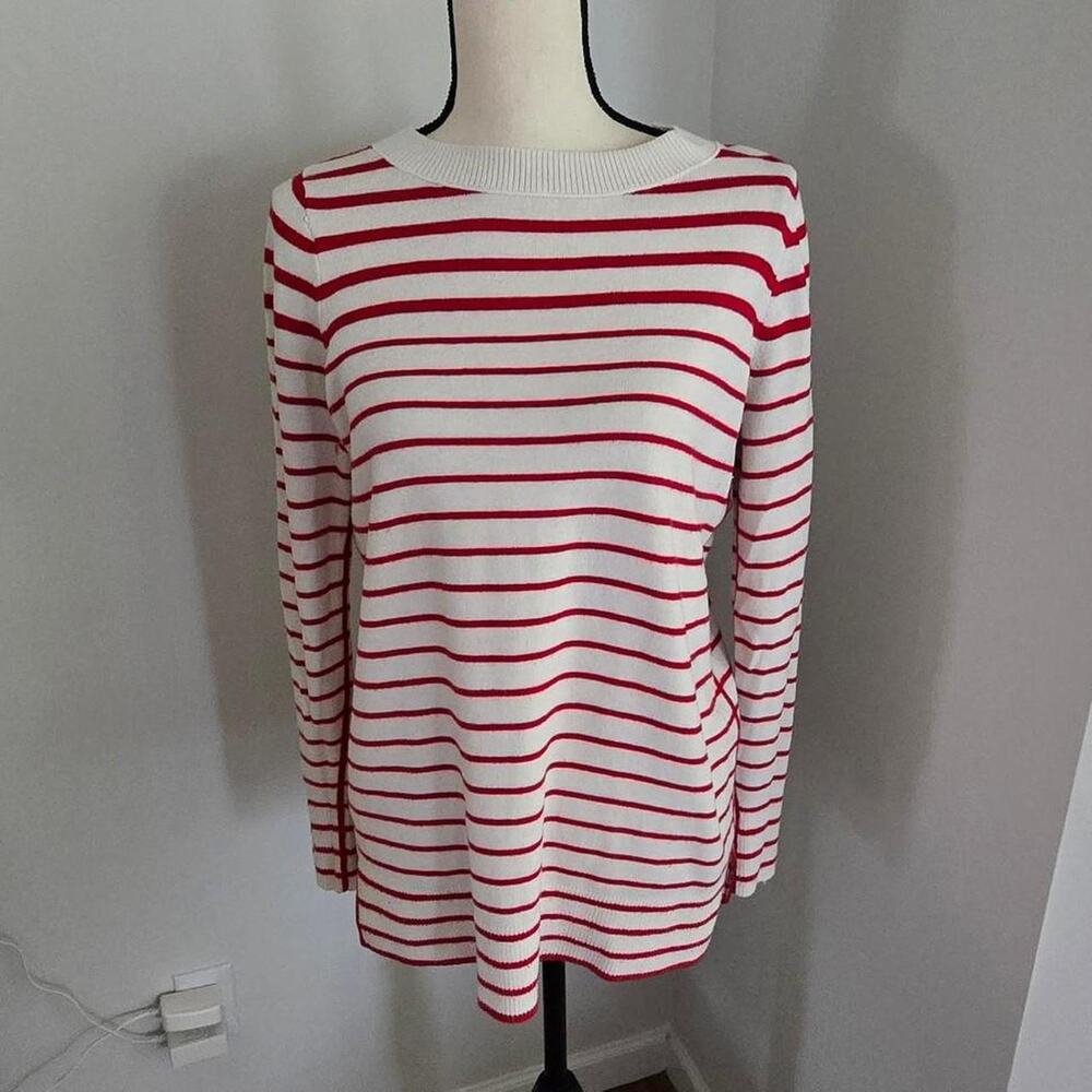 loft womens Red and white horizontal striped acrylic & nylon sweater medium